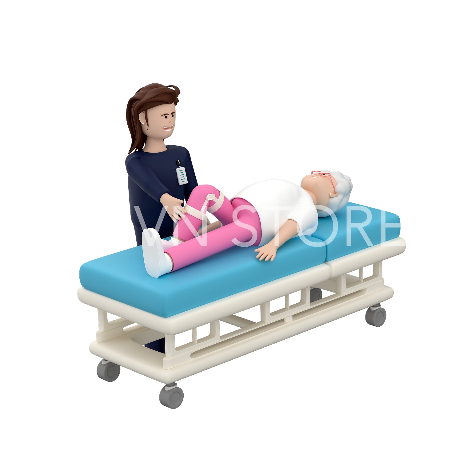 old woman rehabilitation lying on bed assist from female doctor.png