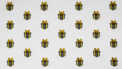 Many black gift boxes on a white background, 3d render, 3d illustration