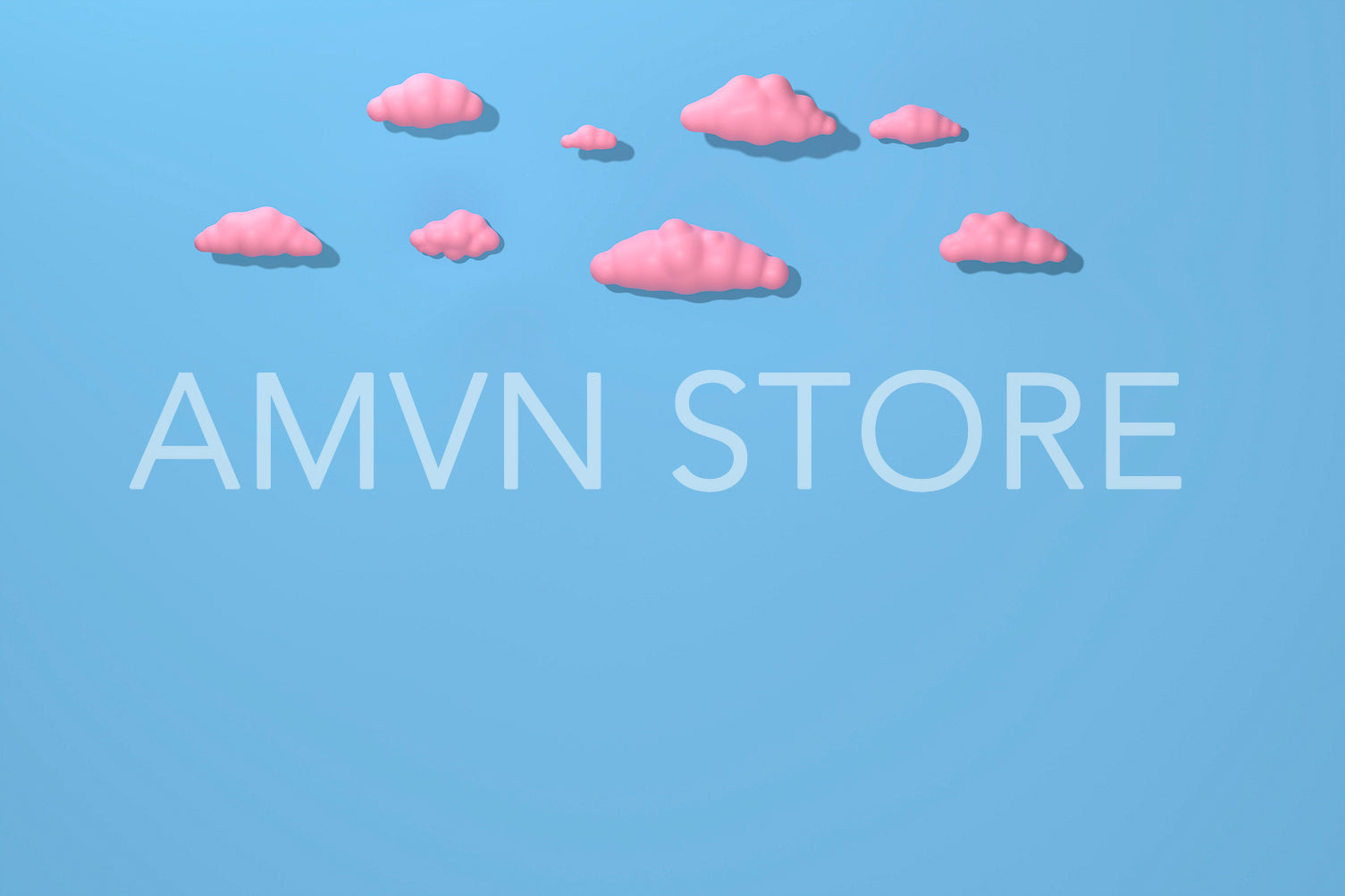 Pink cartoon clouds on blue background, 3d illustration