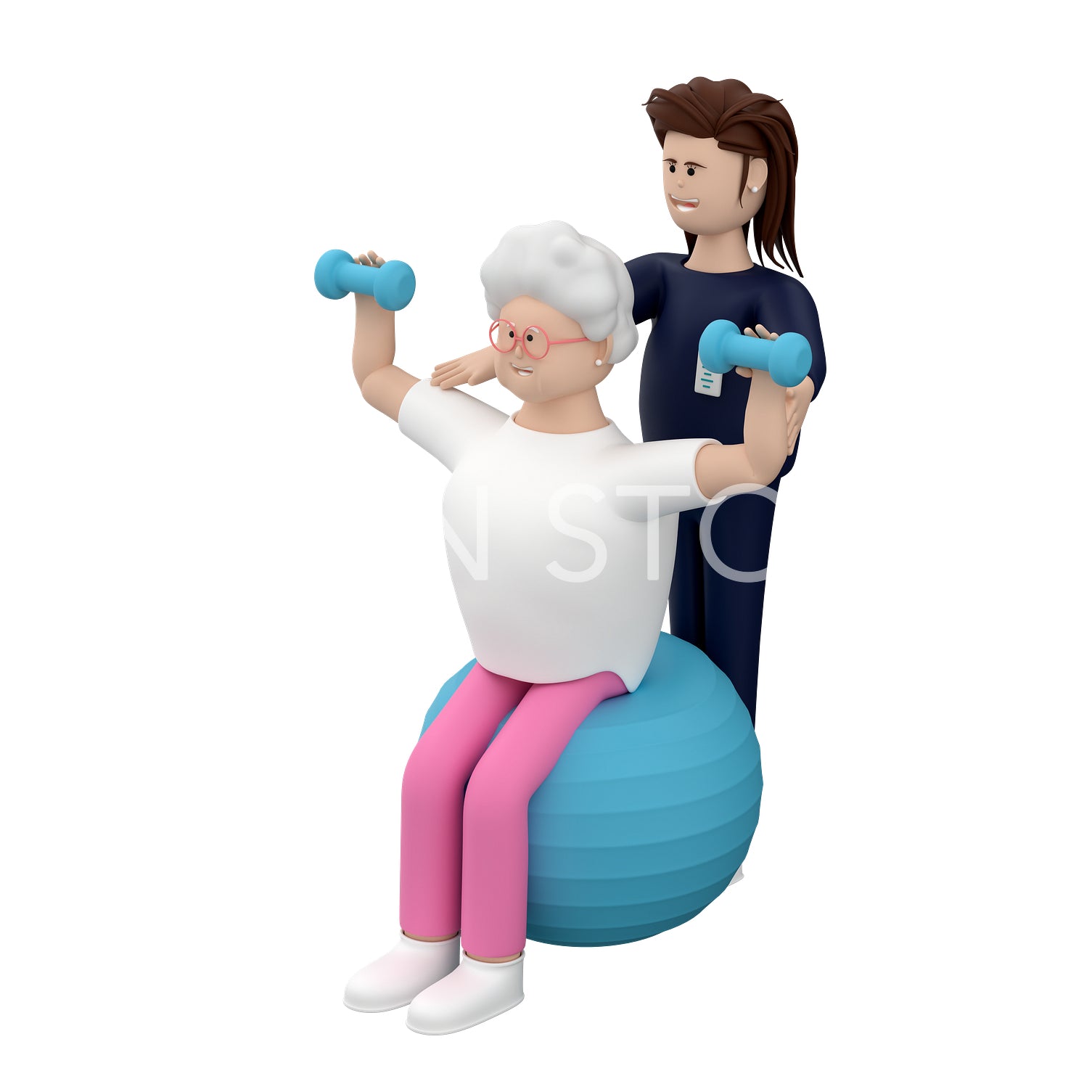 female with dumbells with doctor and ball.png