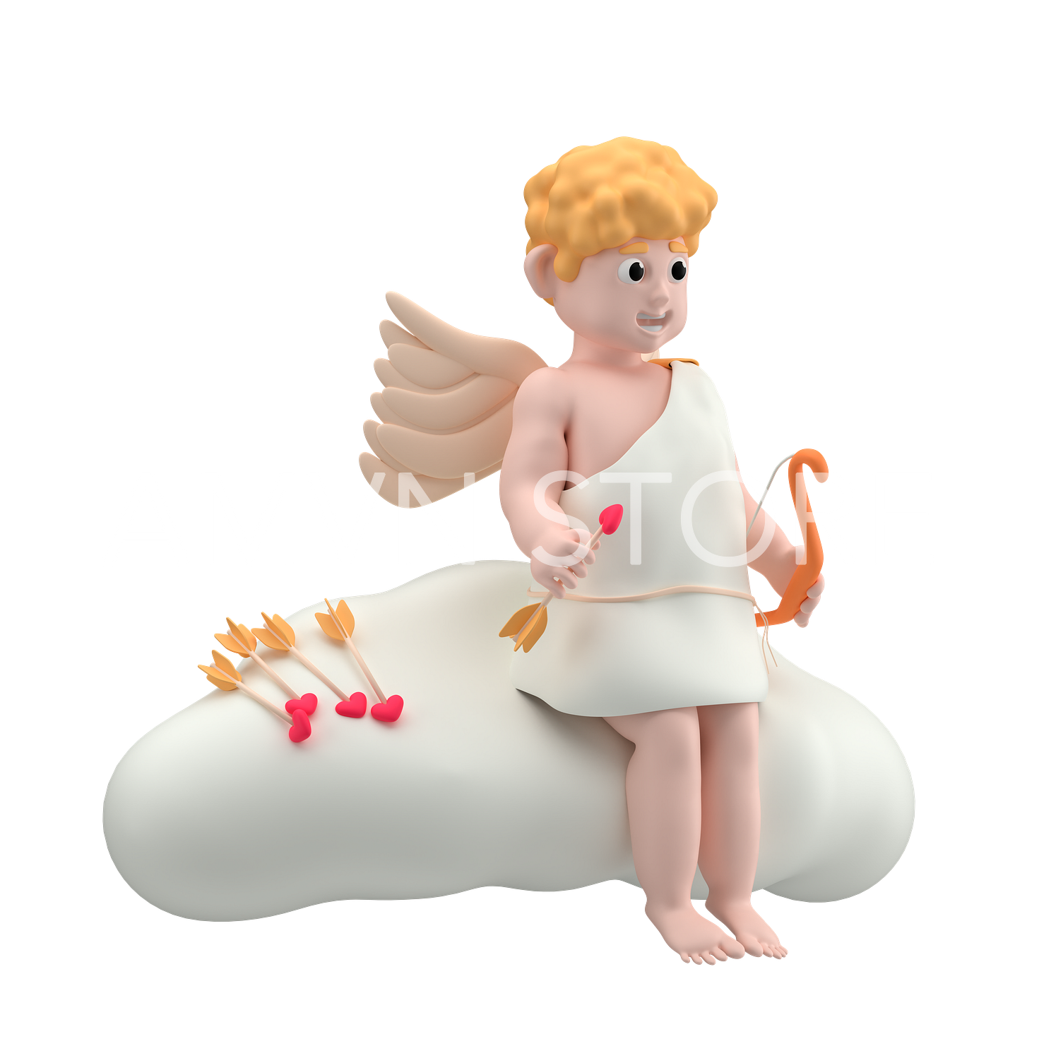 cupid sitting on cloud with arrows and bow.png