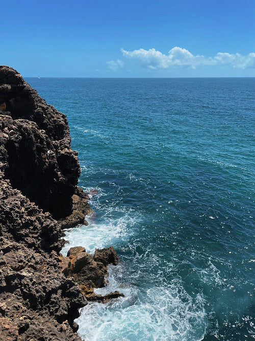 Rocky coast and ocean at sunny day