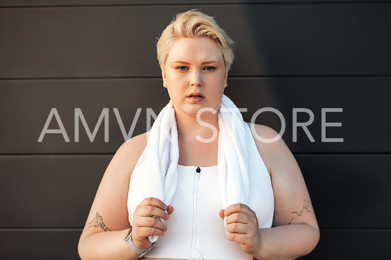 Portrait of a plus size model looking at camera