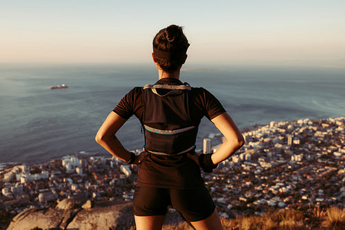 Back view of female hiker