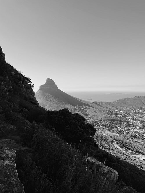 Black and white photo of a Lions Head mountain