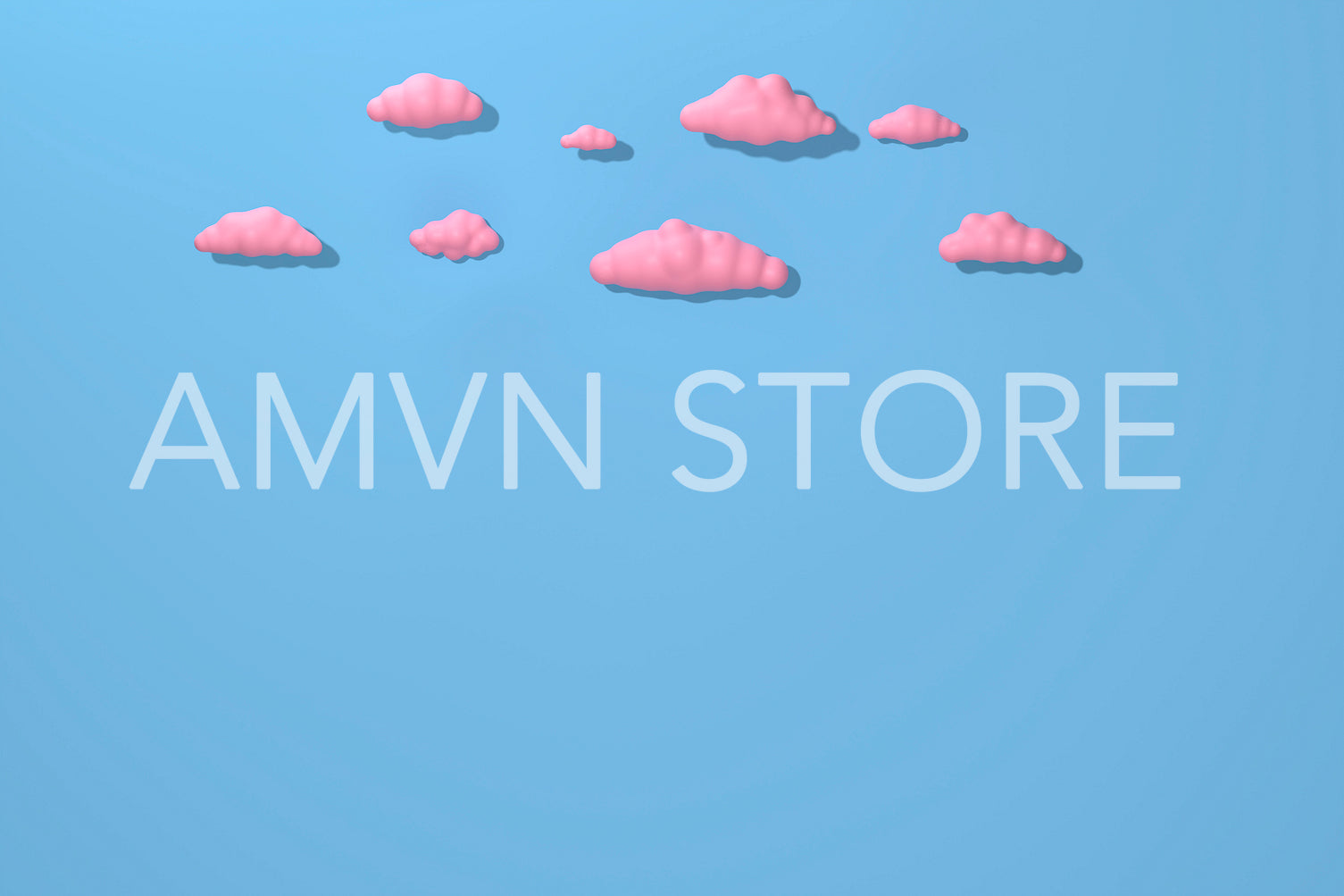 Pink cartoon clouds on blue background, 3d illustration