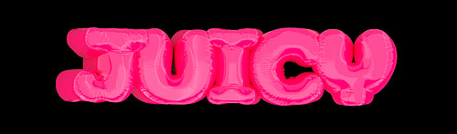 Word "Juicy" with pink color on black background background, 3d illustration