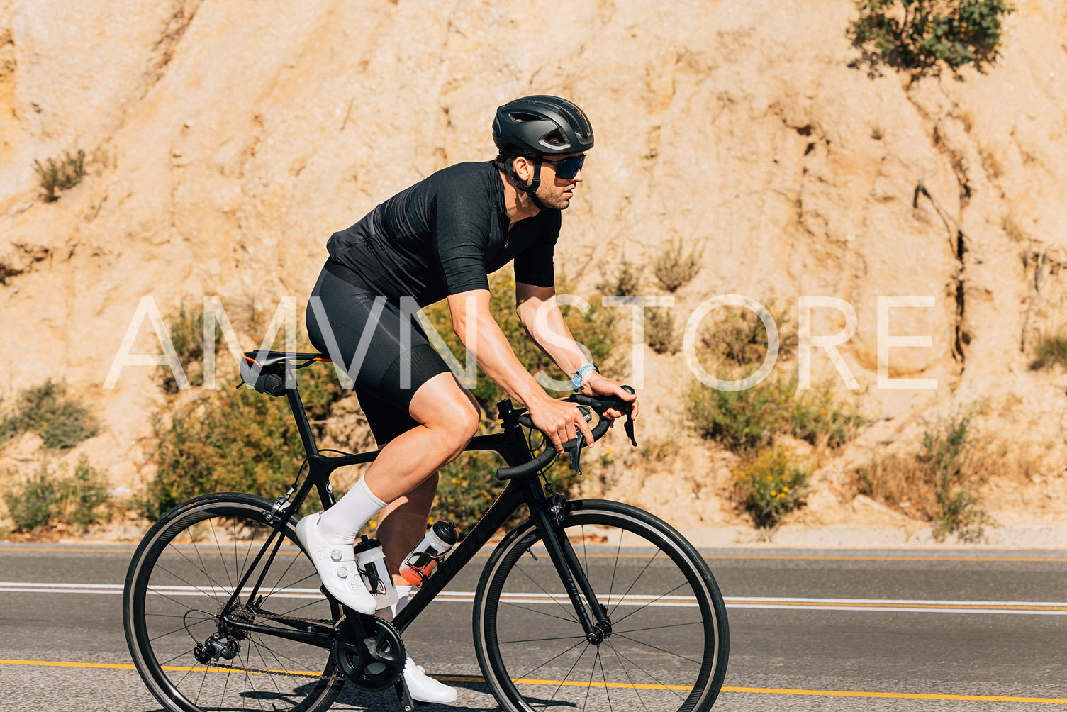 Male cyclist riding a bike. Man on his road bike.