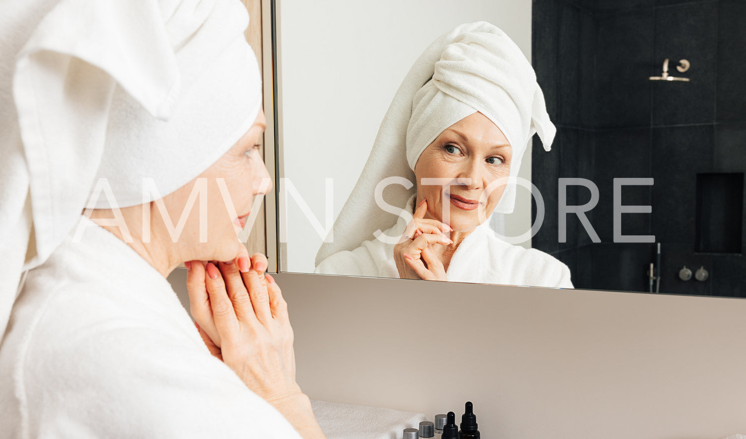 Aged female with a wrapped towel