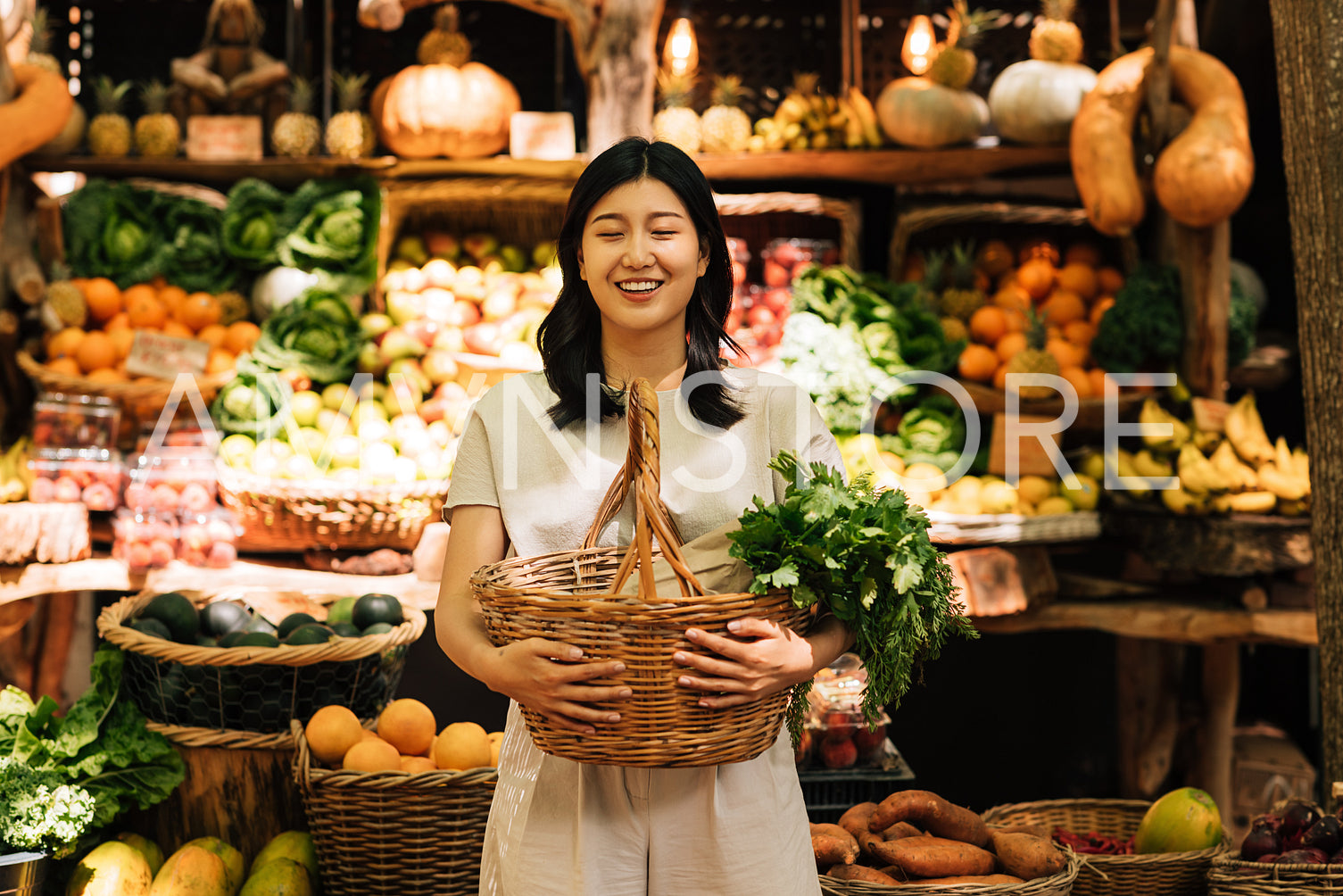 Asian woman with closed eyes