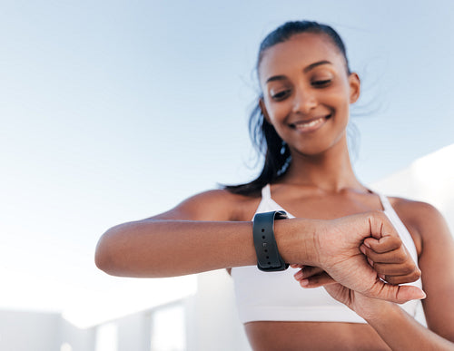 Close-up of female hand with smartwatch on the wrist