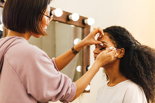 Make up artist applying highlighter on eyelid