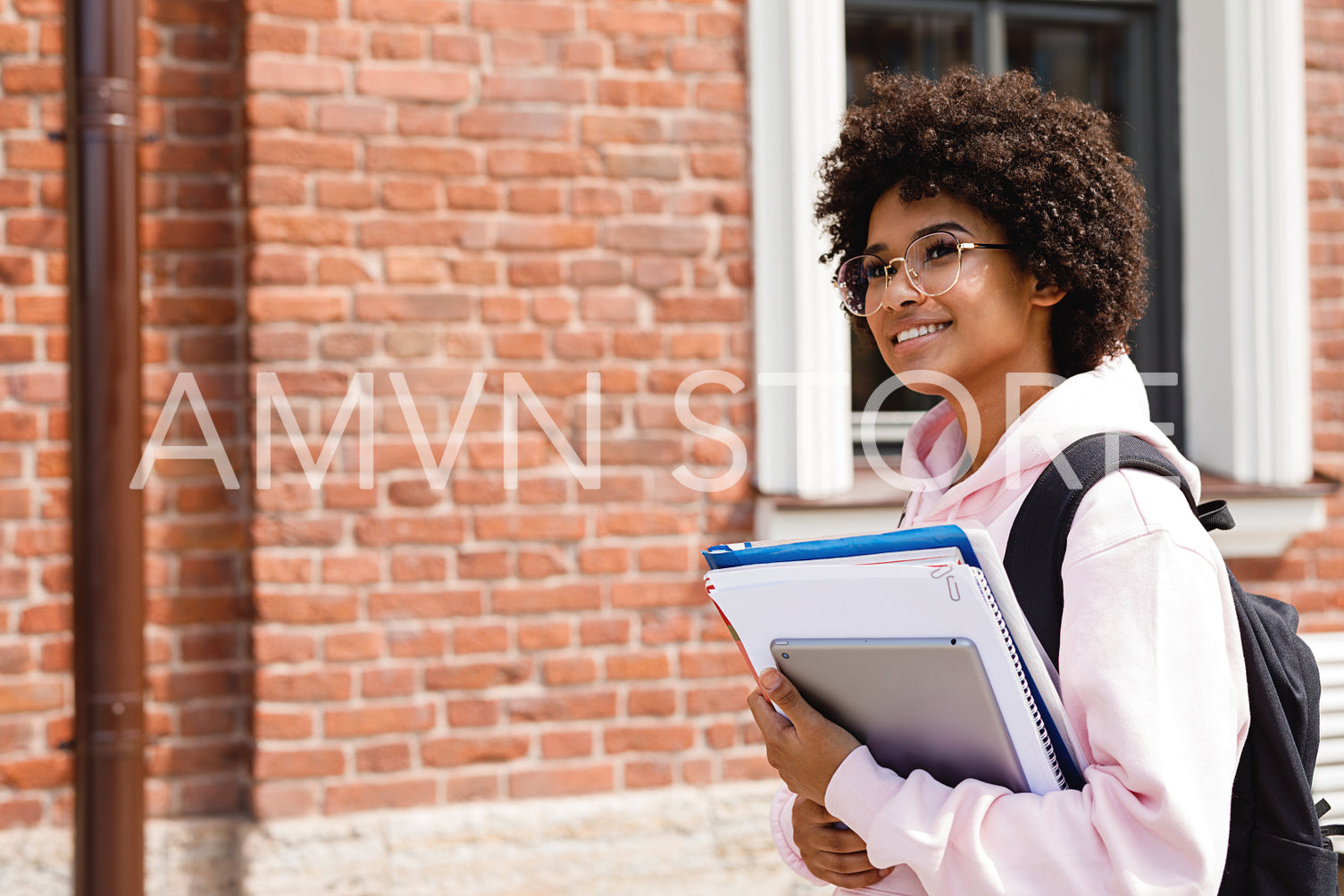 Beautiful student girl with books go to university	