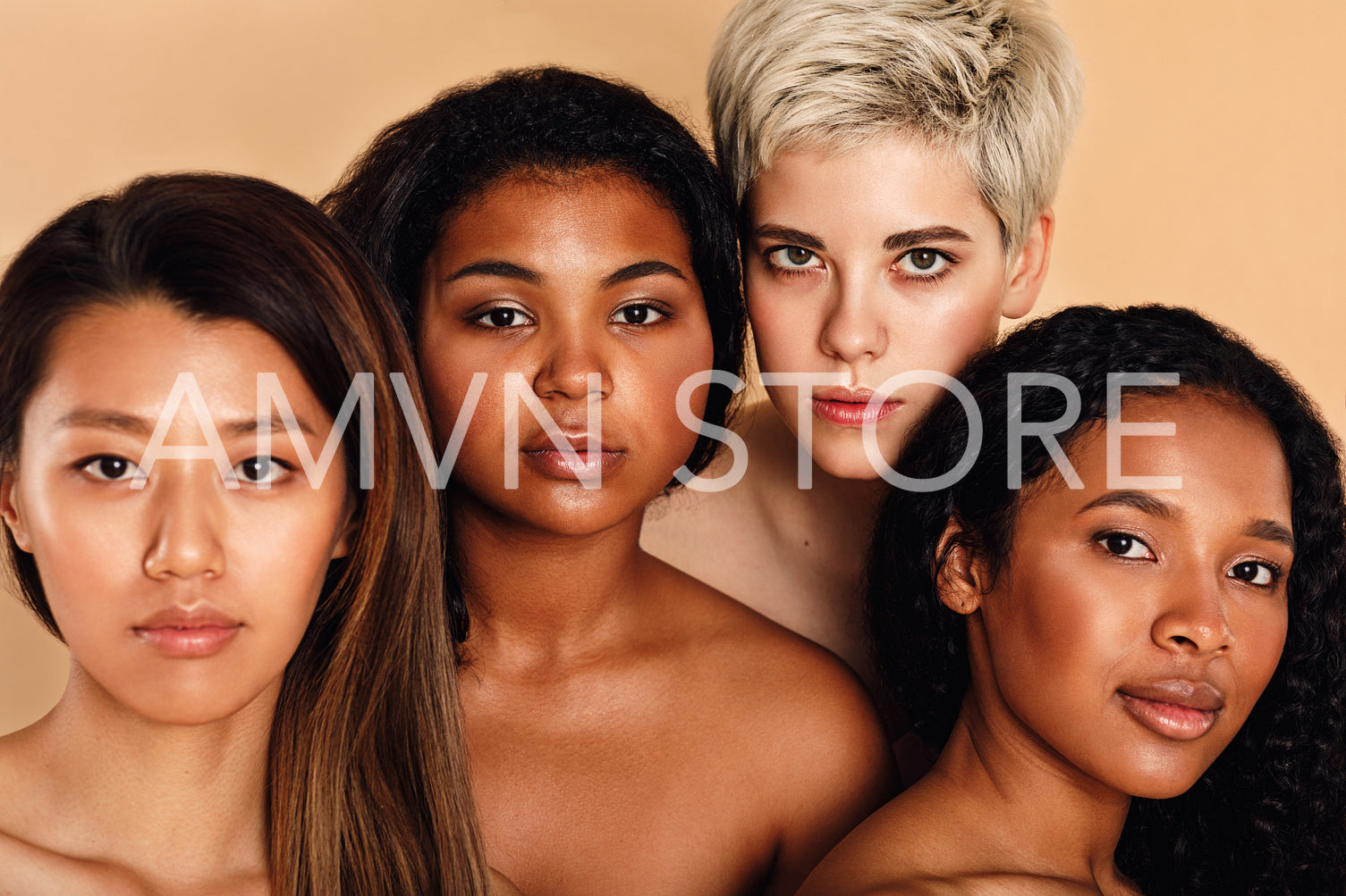 Beauty portrait of multiracial women in studio	