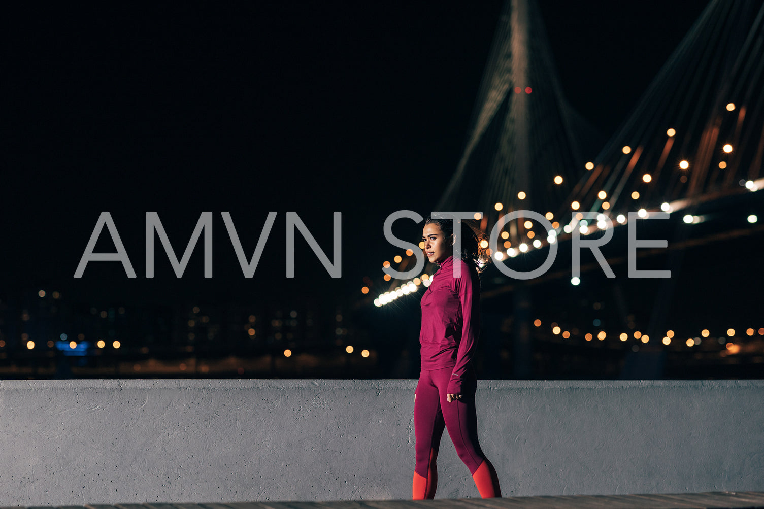 Fit woman in wear sports clothes relaxing during training at night