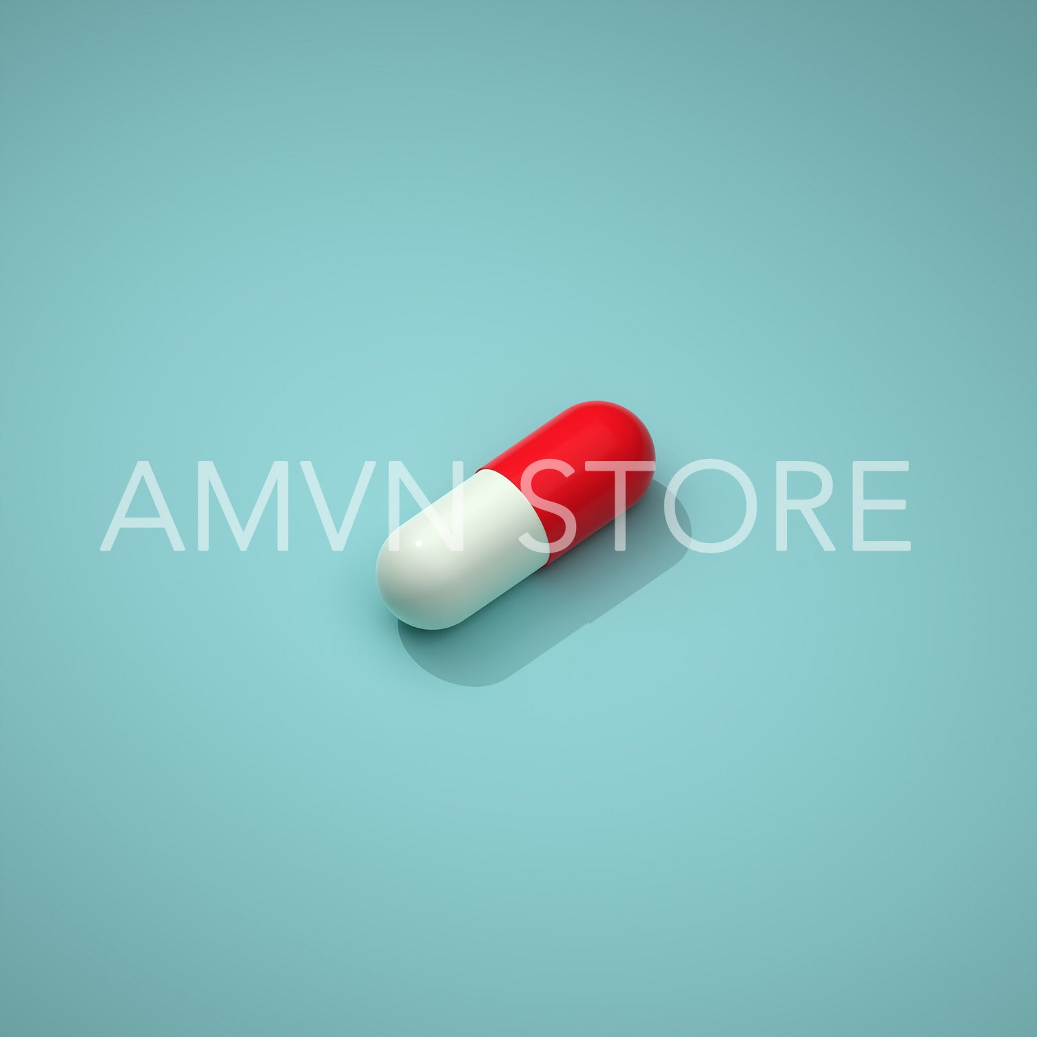 Pill with a white and red part on a blue background. Capsule lying on a blue background, 3d render, 3d illustration