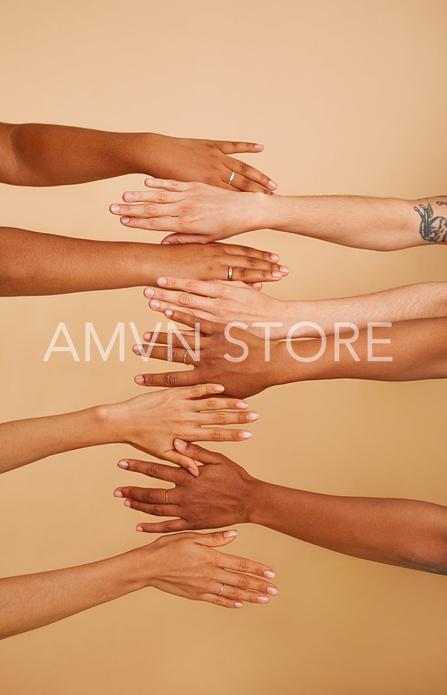 Hands of unrecognizable women with different skin colors