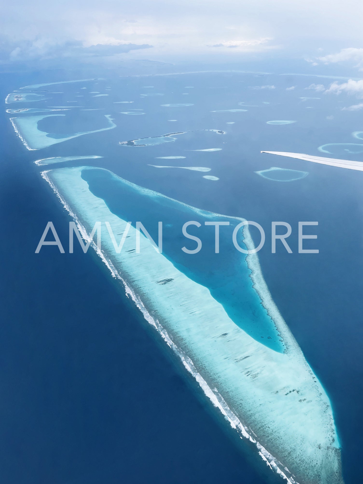 Aerial view on a big island in ocean