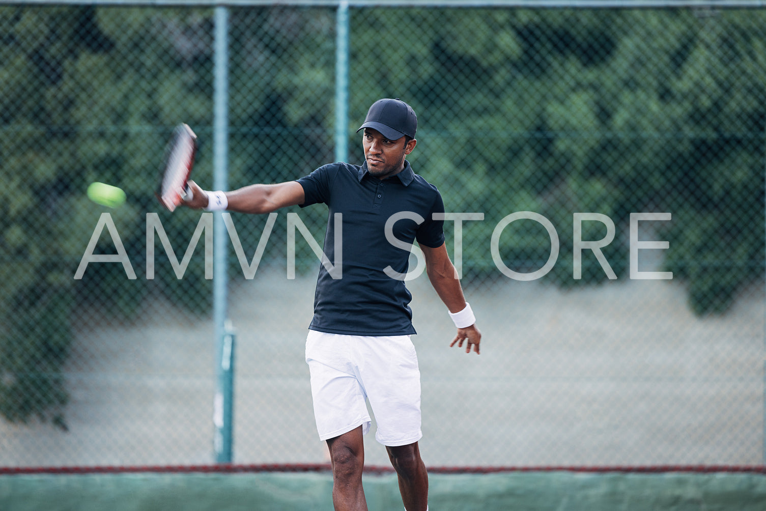 Professional tennis player hitting a ball during a match