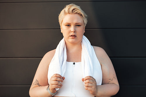 Portrait of a plus size model looking at camera