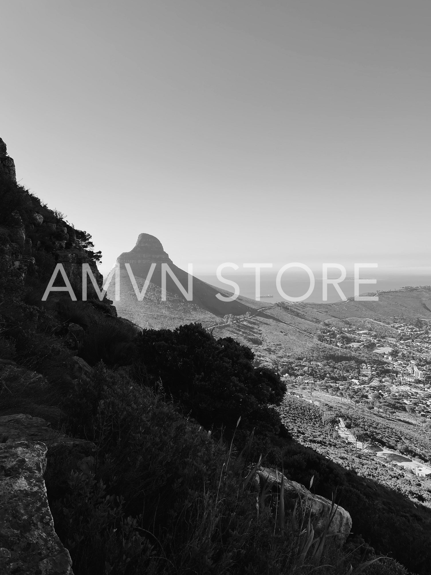 Black and white photo of a Lions Head mountain