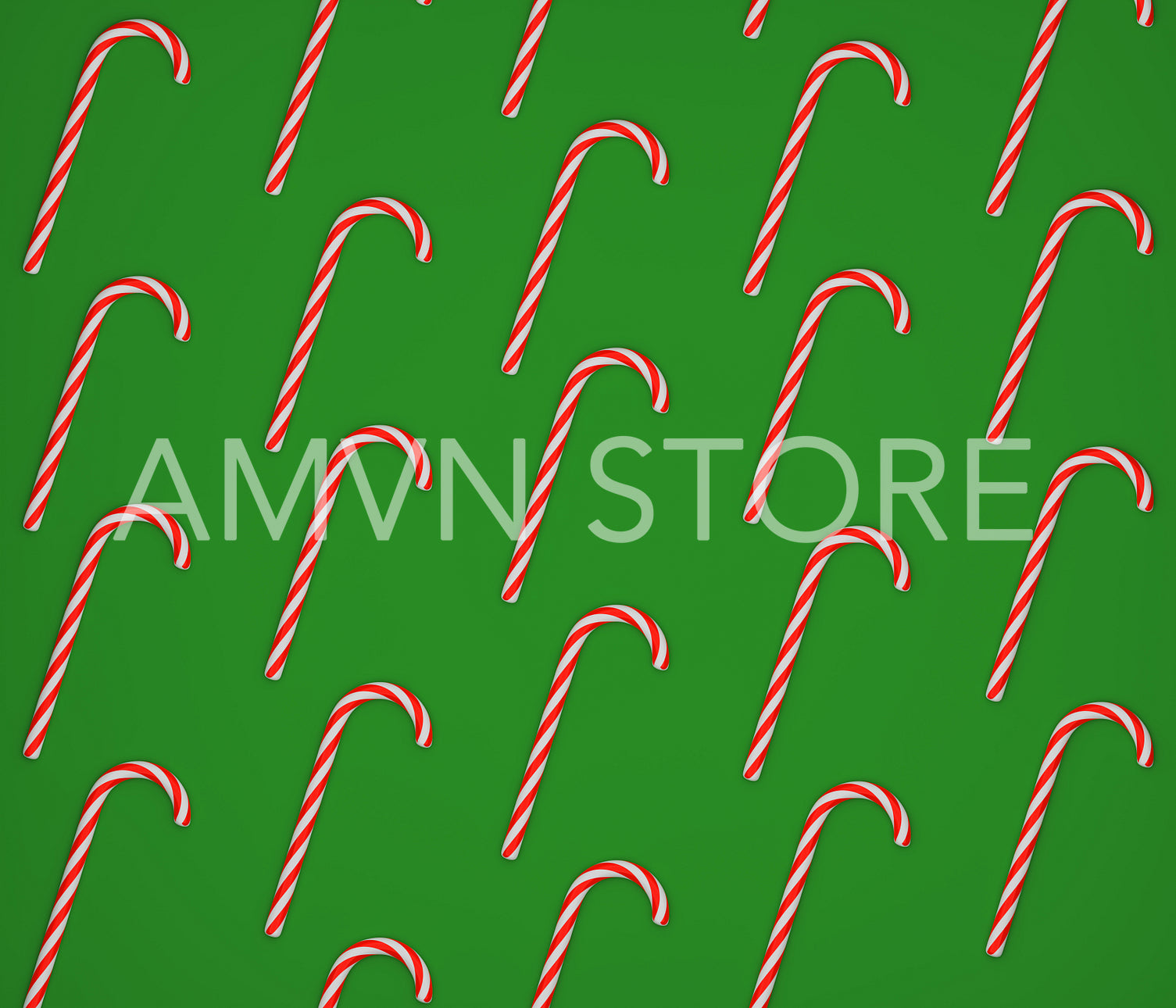 A lot of candy canes on a green background, 3d render, 3d illustration