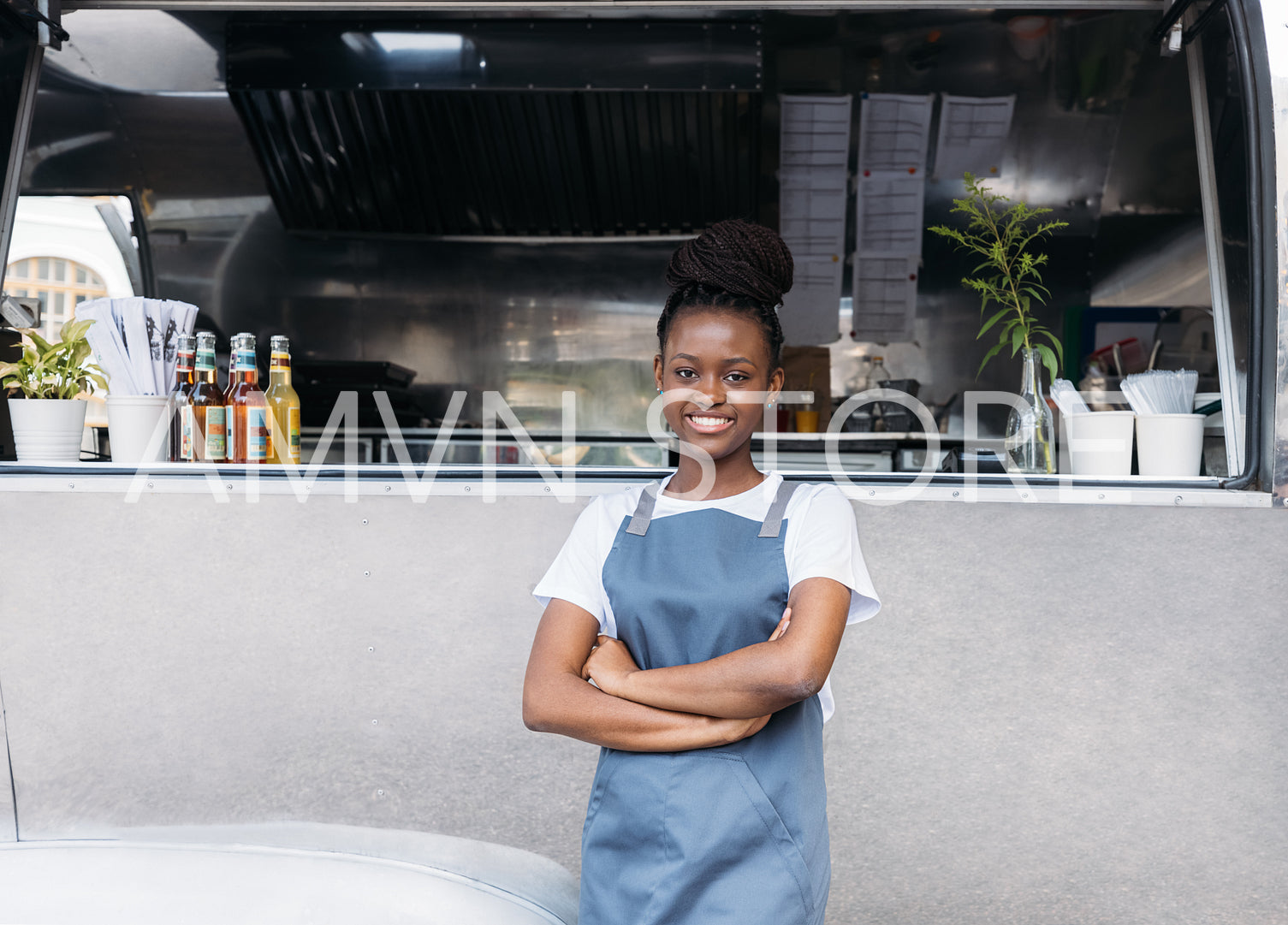 Confident waitress at food truck