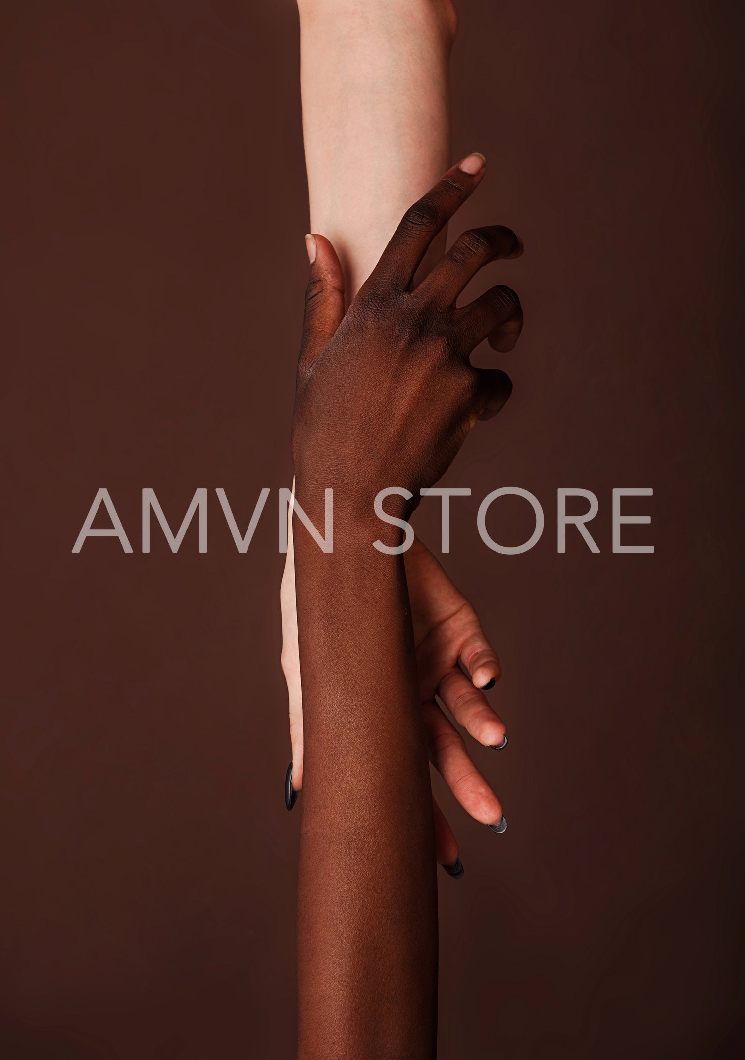 Unrecognizable women's hands against a brown background	