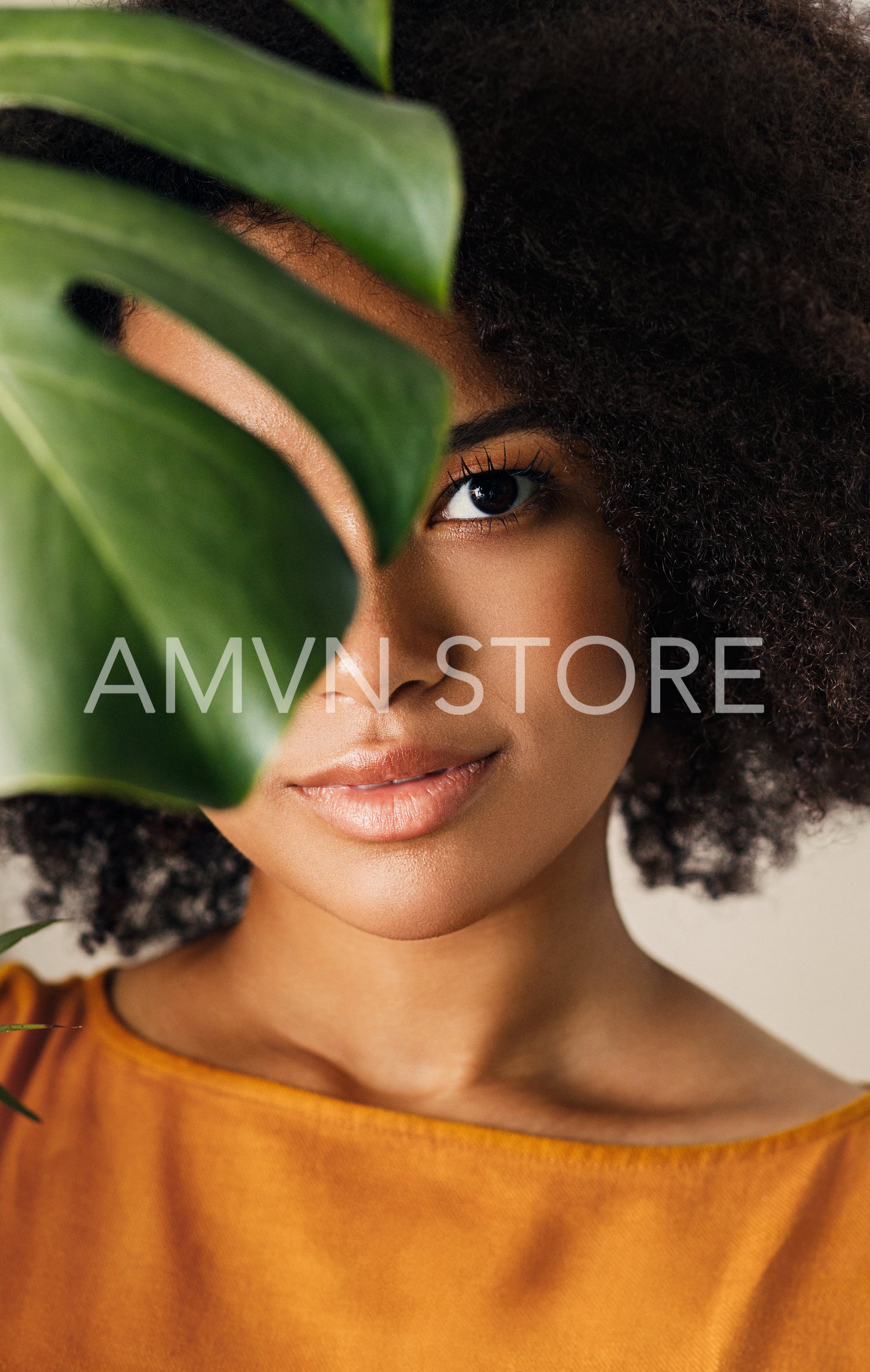 Close up portrait of an African American girl looking at camera	