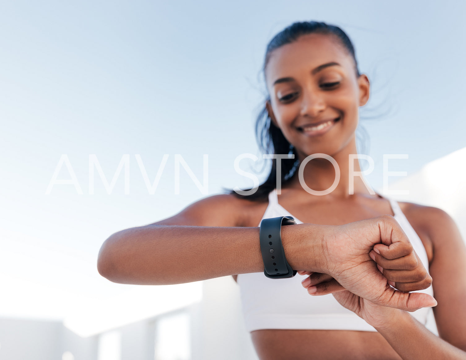 Close-up of female hand with smartwatch on the wrist