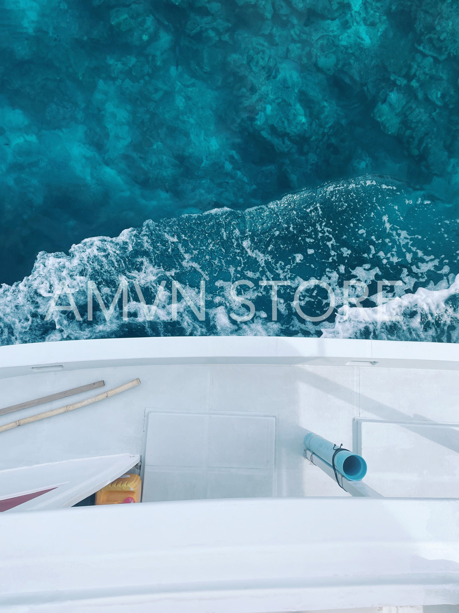 Shot from above on yacht and clear tropical ocean